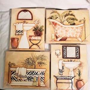 NWOT Lot of 4 Art Prints on plaque Diane Knott Powder room bathroom